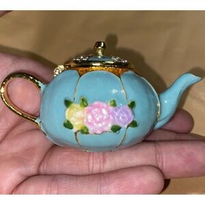 Tiny Teapot Trinket Box Ring Box Pill Keeper Stash Rhinestones Genie Dainty
